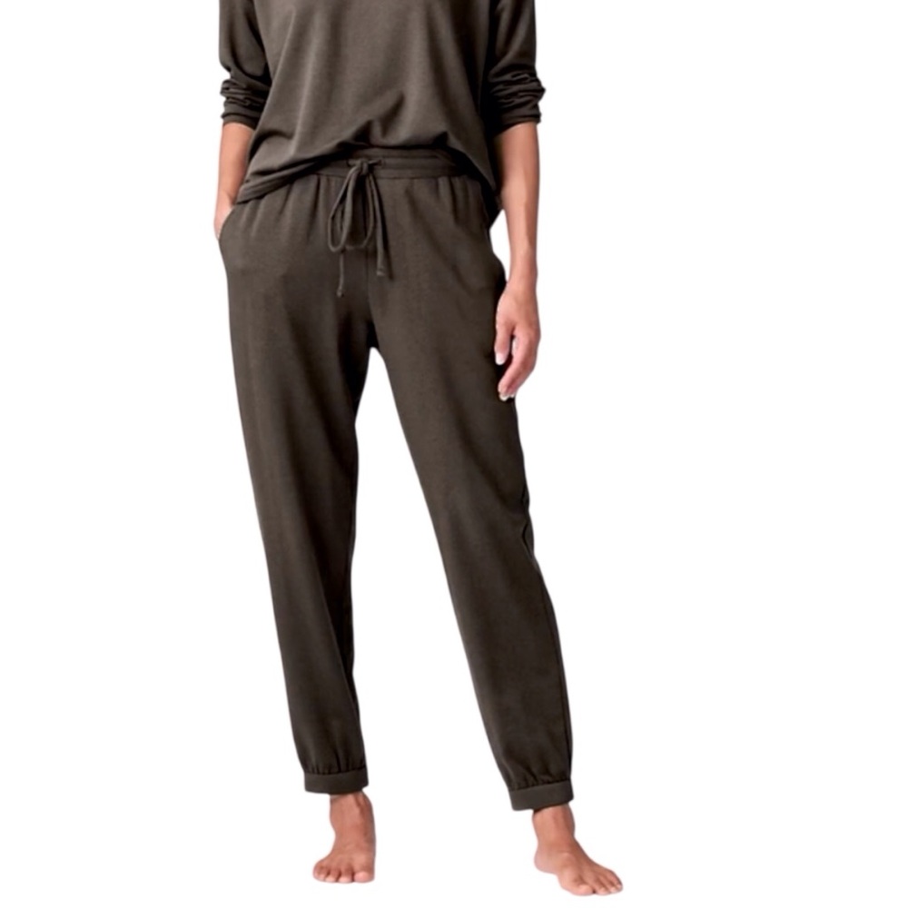 Eileen Fisher Cozy Brushed Terry Hug Jogger Pant Deep Olive Green Size XL